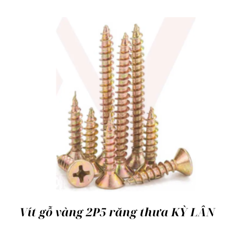 Vít gỗ vàng 2P5 răng thưa KỲ LÂN 